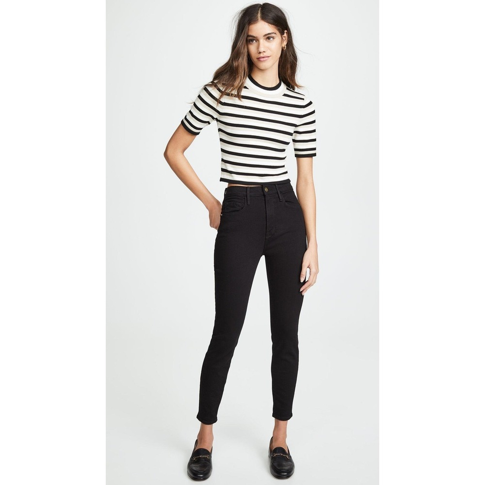 Frame Ali High Rise Cigarette Jeans Noir Black Womens 29 Raw Hem Straight Modern
